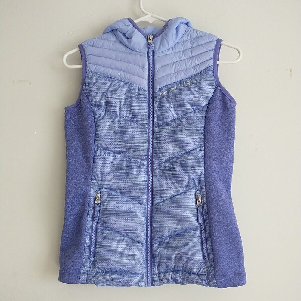 Free Country Puffer Vest Youth Girl L 14-16 Purple Down Full Zip Hooded Quilted